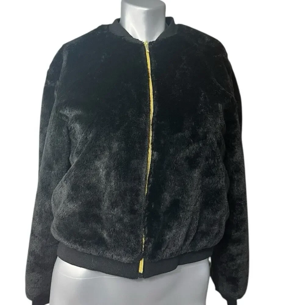 Girls Wonder Nation Faux Fur Jacket Black 2XL 18 Women’s Small Whimsygoth
